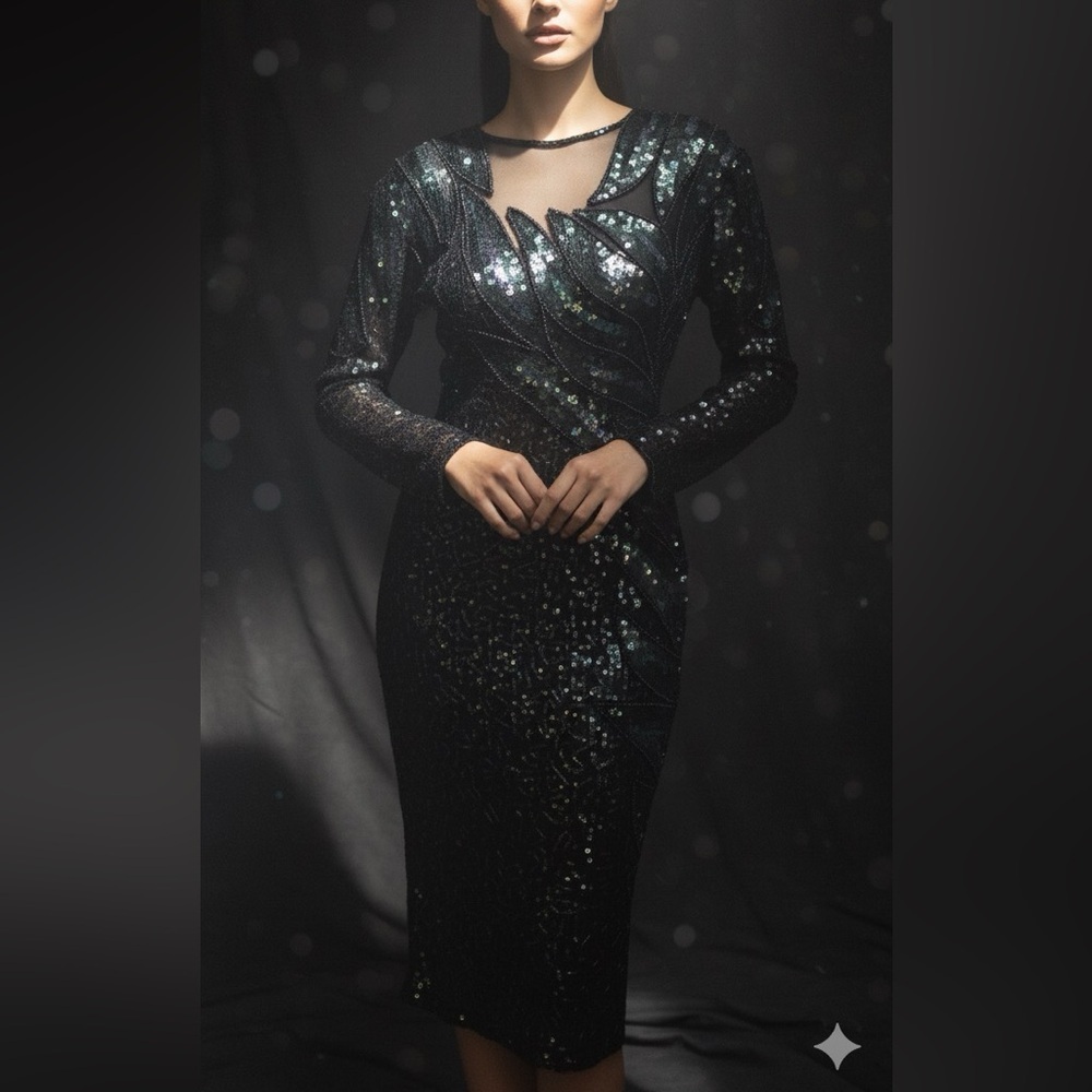 Vintage Silk Dino Merani Beaded Sequin Evening Dress
